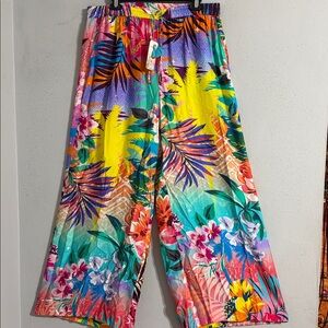 NWT Johnny Was Tropical Floral Wide-Leg Lounge Pants - Bright Multicolor